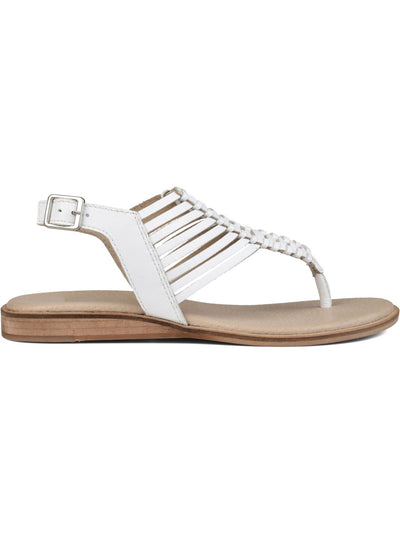 JOURNEE COLLECTION Womens White Fishbone Detail Traction Cushioned Adjustable Strap Davis Round Toe Wedge Buckle Leather Thong Sandals Shoes 7.5 M