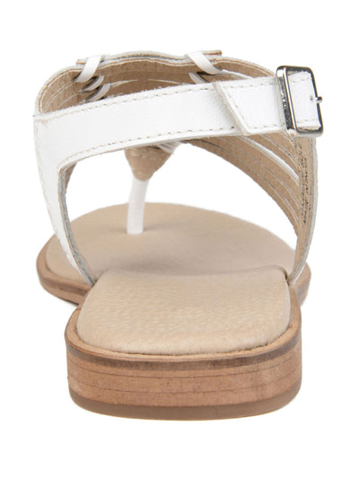 JOURNEE COLLECTION Womens White 0.5" Wedge Fishbone Detail Traction Sole Cushioned Adjustable Strap Davis Round Toe Wedge Buckle Leather Thong Sandals Shoes 6 M
