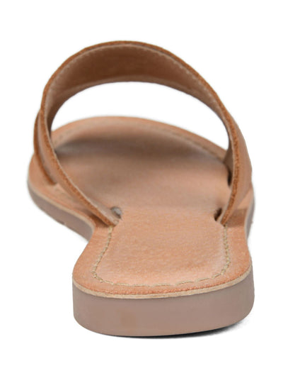 JOURNEE SIGNATURE Womens Beige Side Cutouts Flexible Sole Cushioned Walker Open Toe Slip On Leather Slide Sandals Shoes 8.5