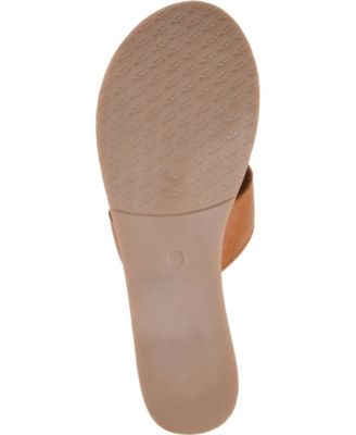JOURNEE SIGNATURE Womens Beige Side Cutouts Flexible Sole Cushioned Walker Open Toe Slip On Leather Slide Sandals Shoes