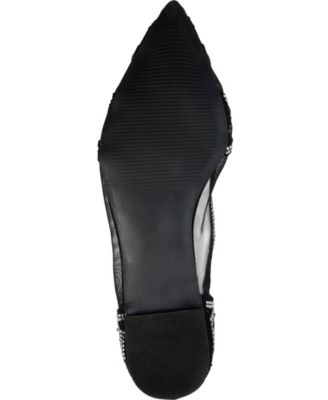 JOURNEE COLLECTION Womens Black Rhinestone Embellished Padded Bataviad Pointed Toe Slip On Dress Ballet Flats W