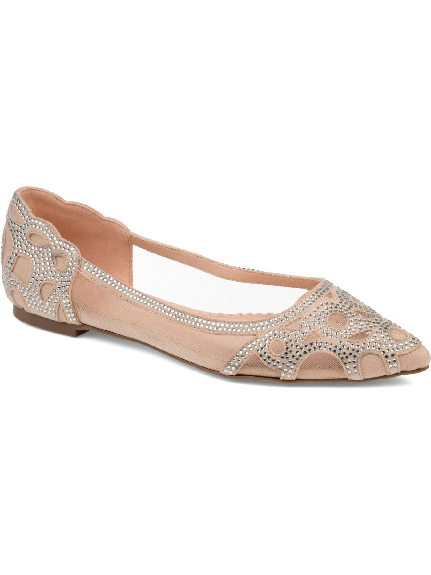 JOURNEE COLLECTION Womens Beige Mesh Insets Embellished Padded Batavia Pointed Toe Slip On Ballet Flats 6.5 M