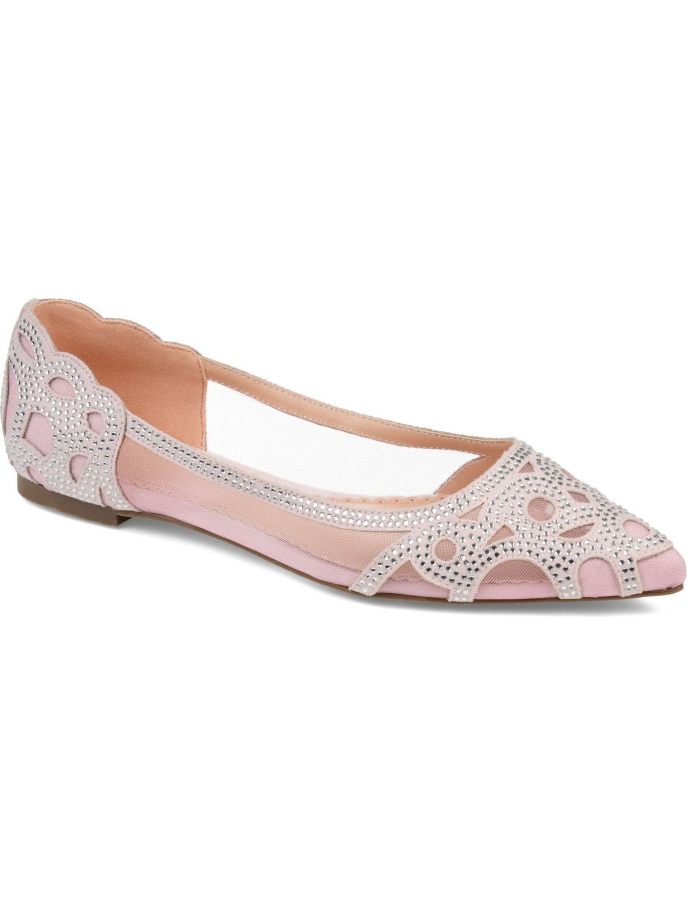 JOURNEE COLLECTION Womens Pink Mesh Insets Embellished Padded Batavia Pointed Toe Slip On Ballet Flats 9 M