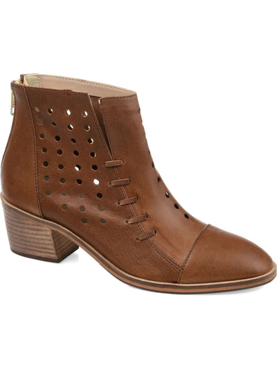 JOURNEE COLLECTION Womens Brown Slitted Perforated Padded Ulima Almond Toe Block Heel Zip-Up Leather Booties 12