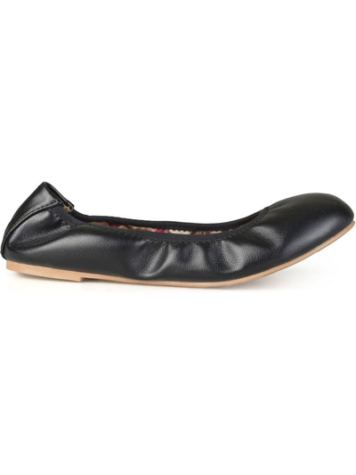 JOURNEE COLLECTION Womens Black Scrunched Ruched Lindy Round Toe Slip On Ballet Flats 6.5