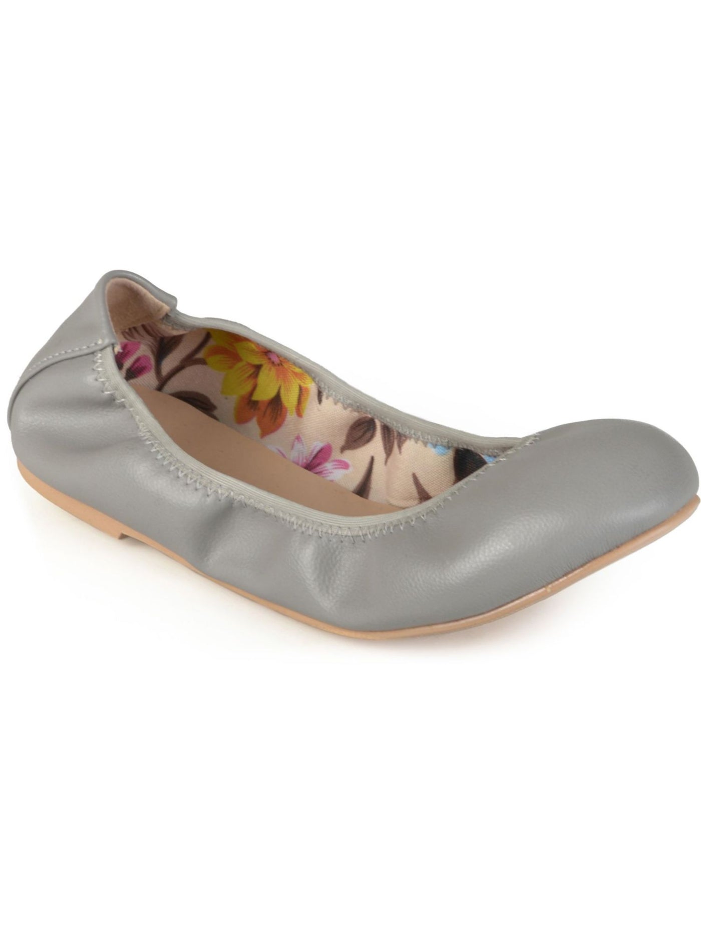 JOURNEE COLLECTION Womens Gray Padded Ruched Stretch Lindy Round Toe Slip On Ballet Flats 6