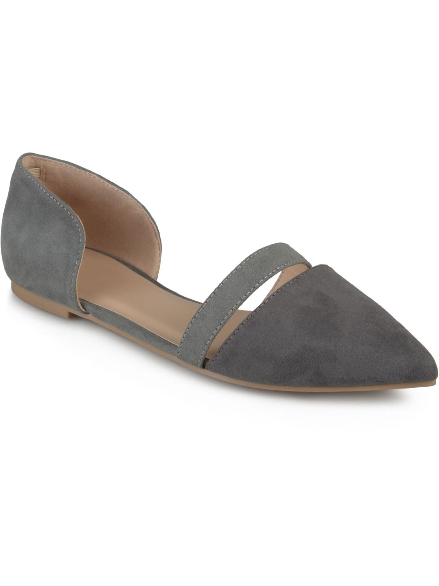 JOURNEE COLLECTION Womens Gray Dorsay Strap Accent Padded Nita Pointed Toe Slip On Ballet Flats 10