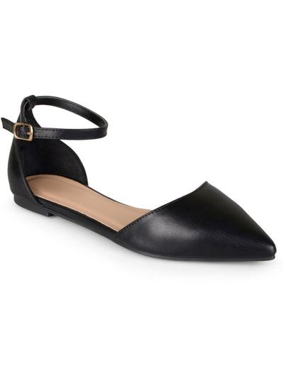 JOURNEE COLLECTION Womens Black Ankle Strap Padded Reba Pointed Toe Buckle Flats Shoes 8.5