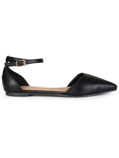 JOURNEE COLLECTION Womens Black Ankle Strap Padded Reba Pointed Toe Buckle Flats Shoes 8.5