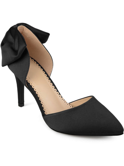 JOURNEE COLLECTION Womens Black Scalloped Footbed Bow Accent Padded Tanzi Pointed Toe Stiletto Slip On Dress Pumps 8