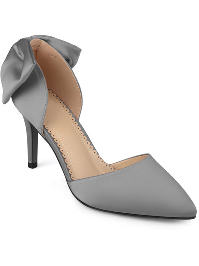 JOURNEE COLLECTION Womens Gray Scalloped Footbed Bow Accent Padded Tanzi Pointed Toe Stiletto Slip On Dress Pumps 8 M