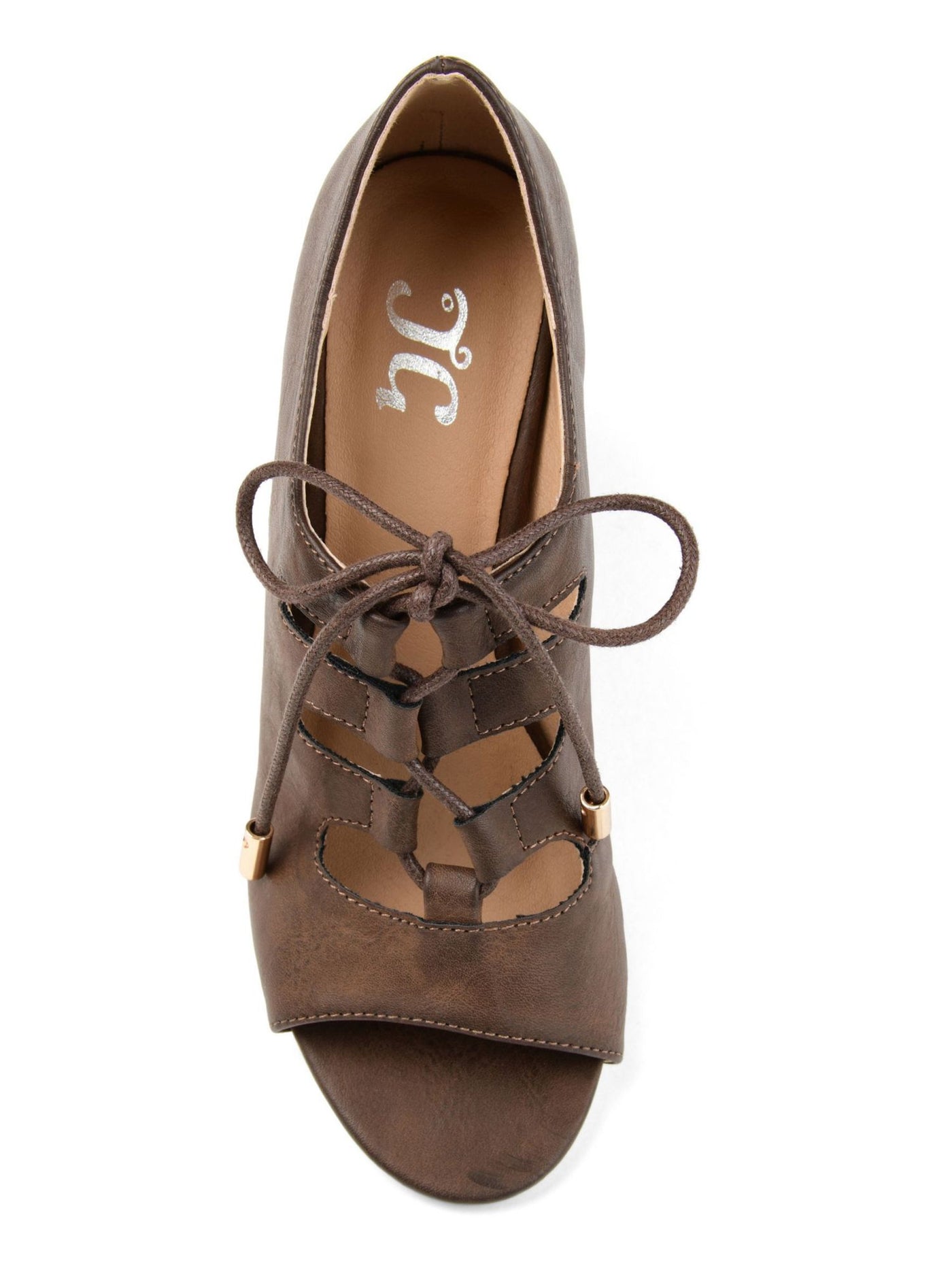 JOURNEE COLLECTION Womens Brown Cut-Out Details Kortlin Round Toe Wedge Lace-Up Sandals Shoes 5.5