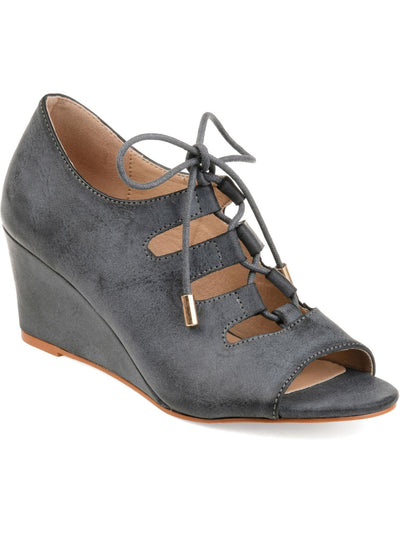 JOURNEE COLLECTION Womens Gray Cutout Detailing Cushioned Kortlin Round Toe Wedge Lace-Up Heels Shoes 10