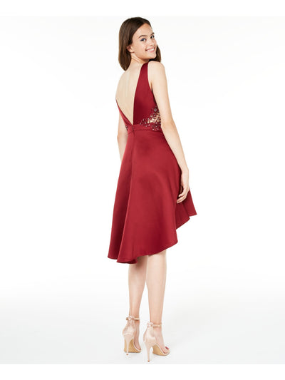 CITY STUDIO Womens Maroon Sleeveless V Neck Knee Length Party Hi-Lo Dress 7