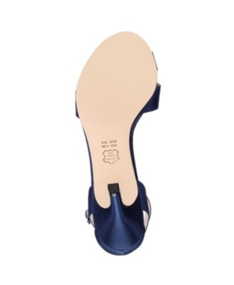 NINA Womens Navy Crisscross Straps Ankle Strap Padded Venus Round Toe Stiletto Buckle Dress Sandals Shoes M
