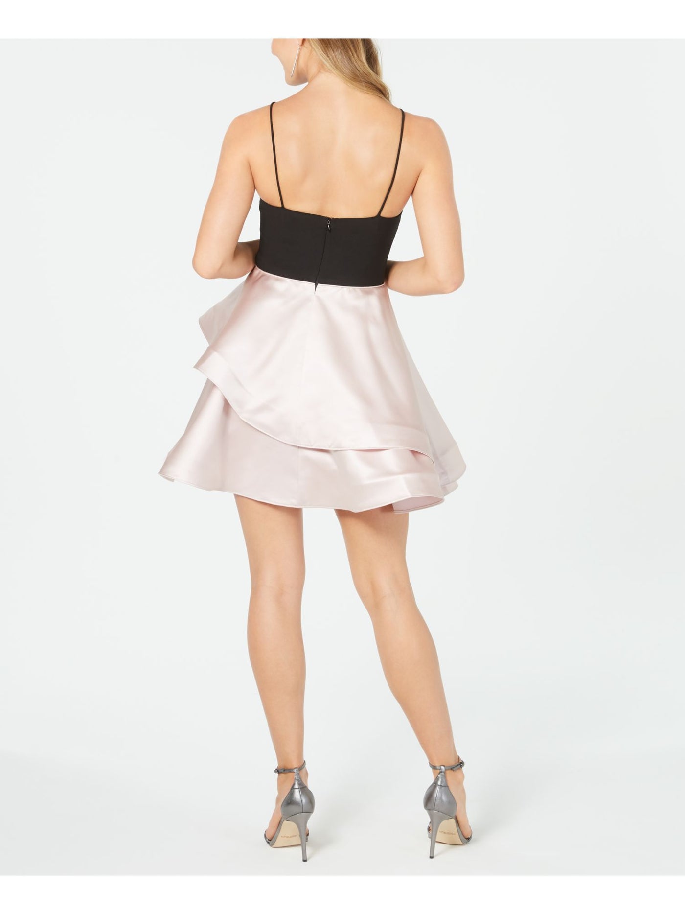 BETSY & ADAM Womens Pink Color Block Spaghetti Strap Jewel Neck Short Evening Fit + Flare Dress 10