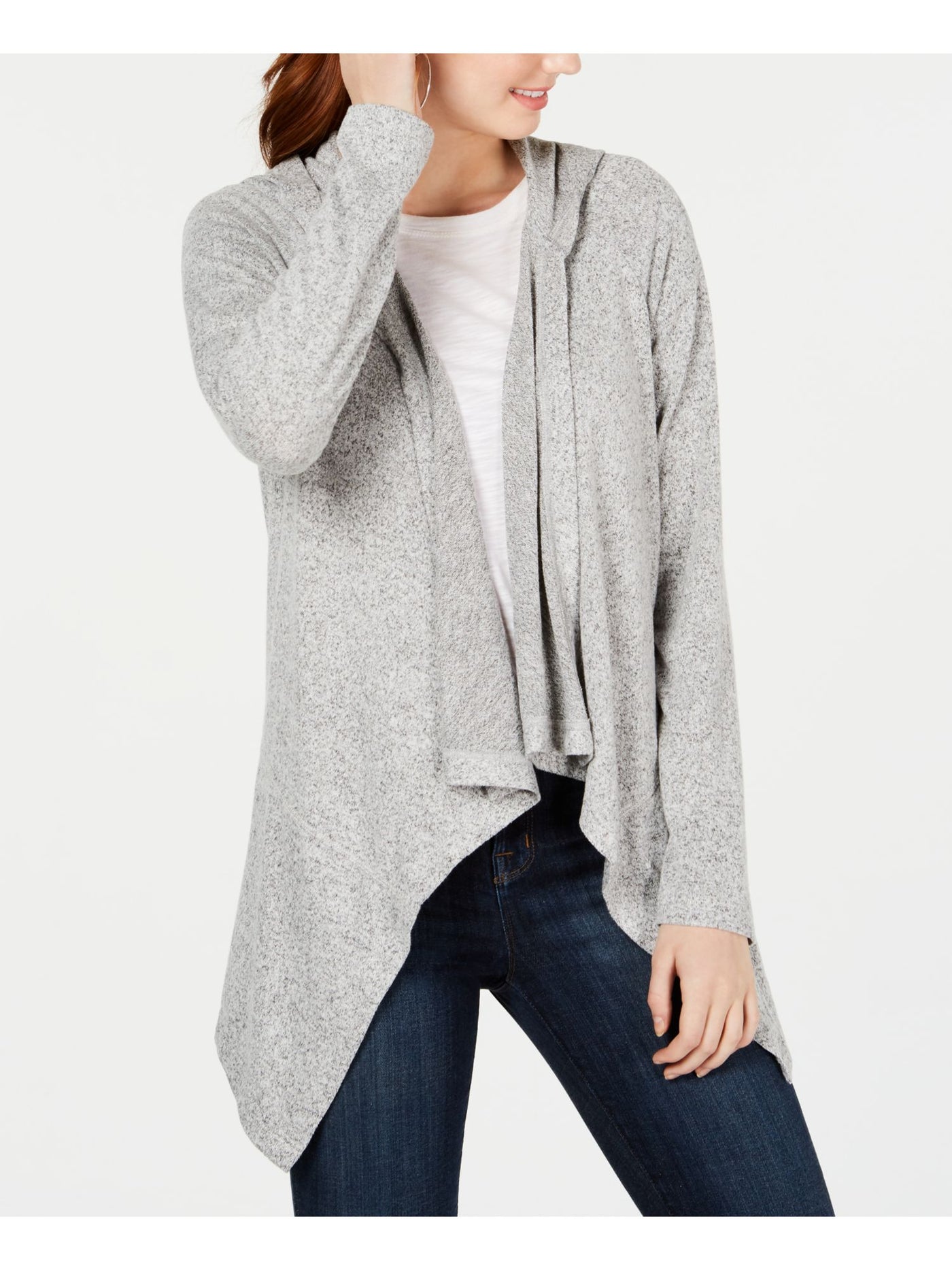 HOOKED UP Womens Gray Long Sleeve Open Cardigan Sweater S