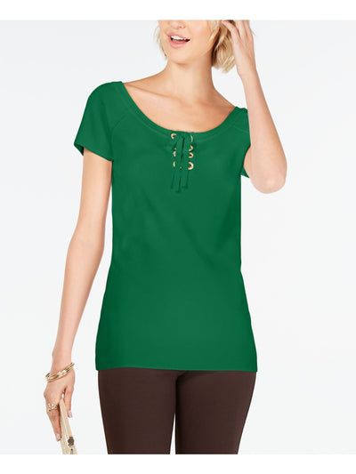 INC Womens Green Short Sleeve Scoop Neck T-Shirt Petites PP