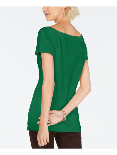 INC Womens Green Short Sleeve Jewel Neck T-Shirt L