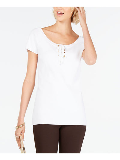INC Womens White Short Sleeve Jewel Neck T-Shirt S