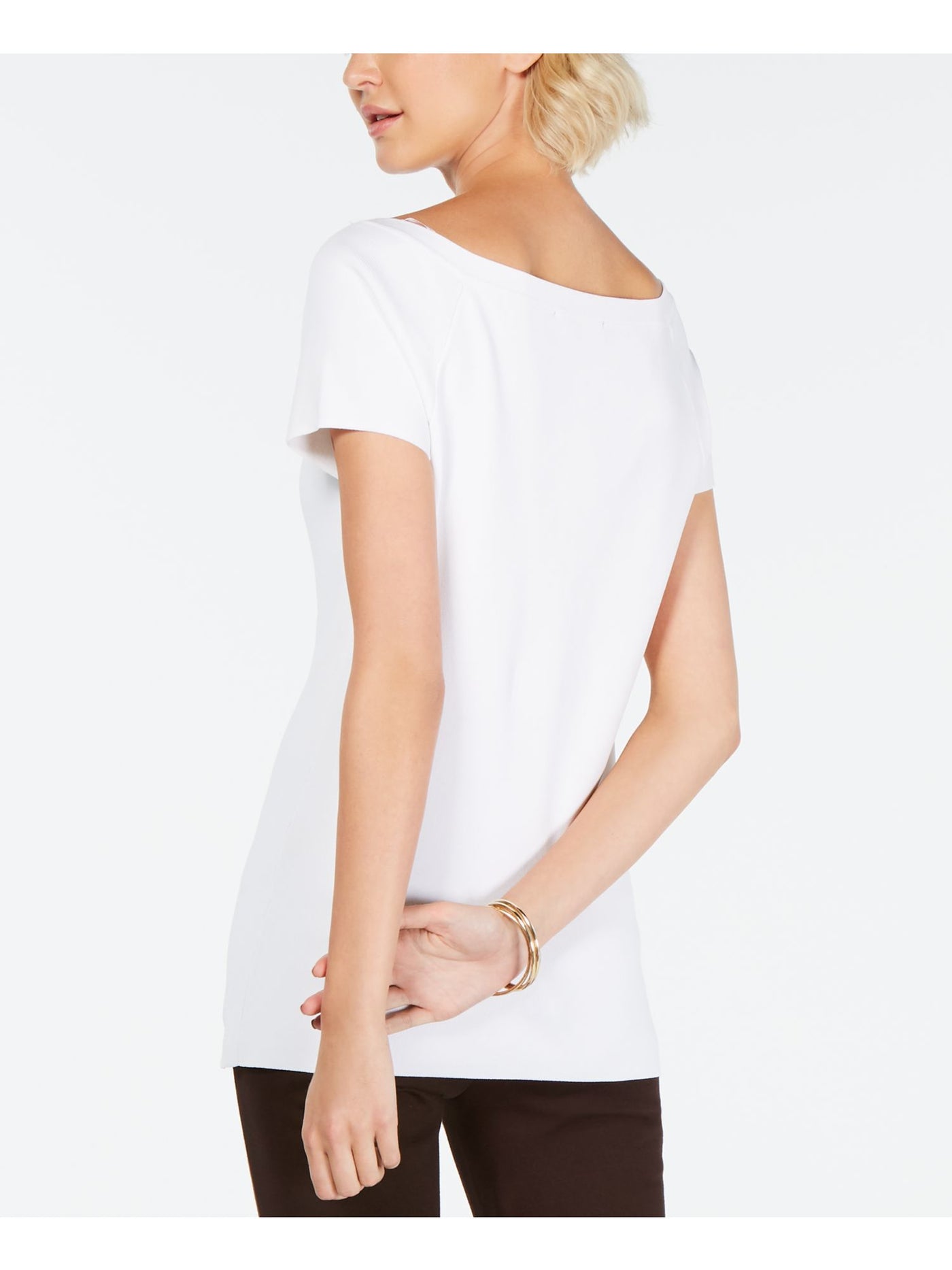 INC Womens White Short Sleeve Jewel Neck T-Shirt S