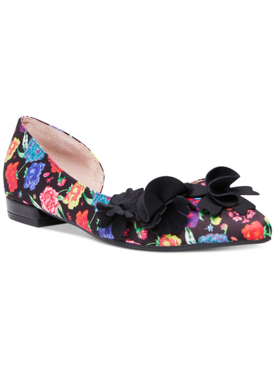 BETSEY JOHNSON Womens Black Floral Dorsay Flower Accent Cushioned Tutu Pointed Toe Block Heel Slip On Dress Flats Shoes 7.5