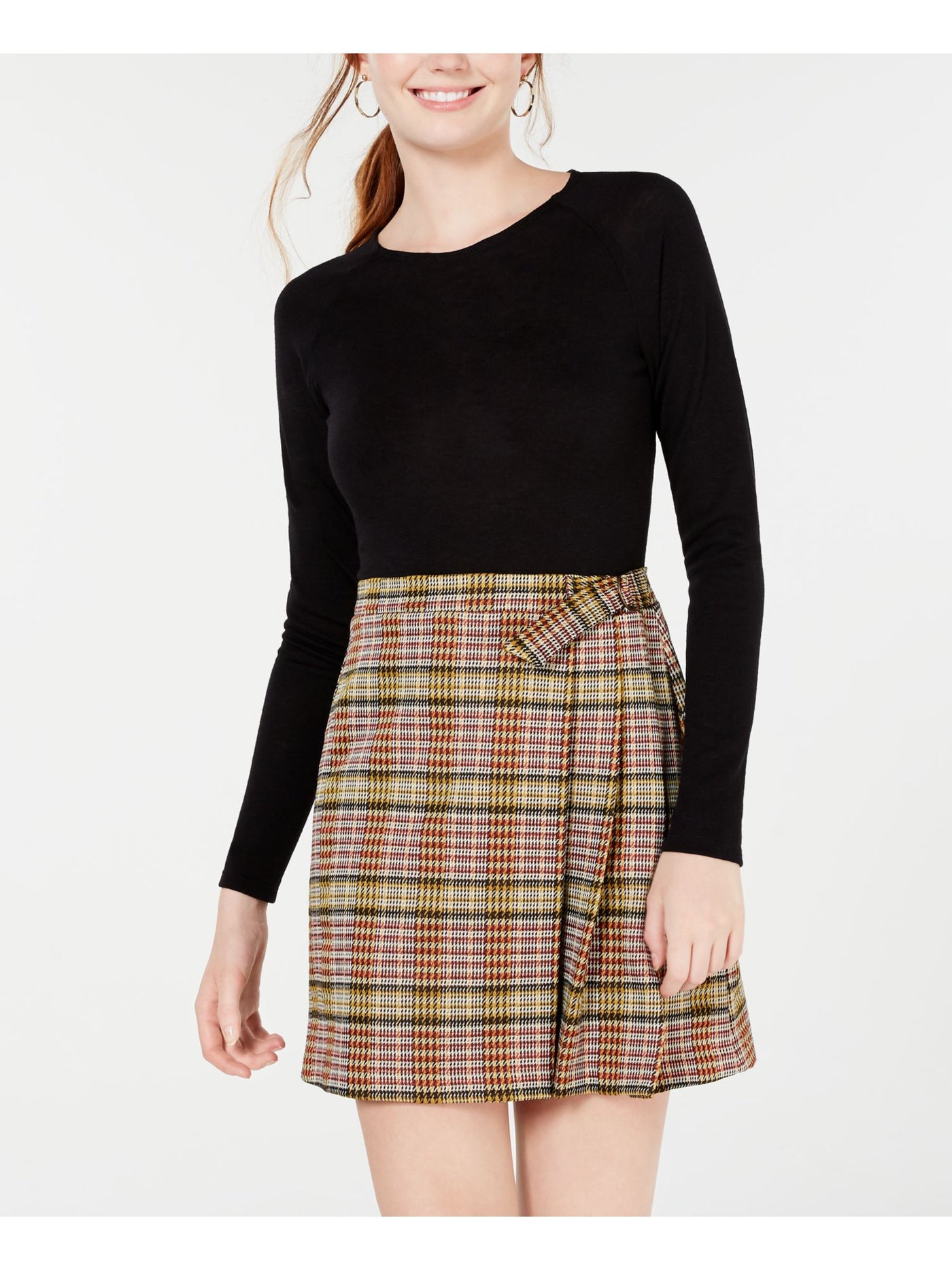 TEEZE ME Womens Black Plaid Short A-Line Skirt 9\10