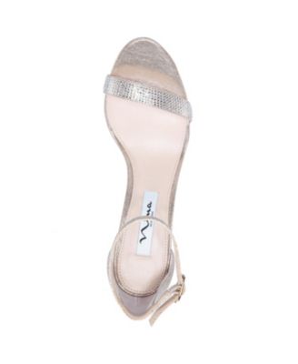 NINA Womens Gold Rhinestone Glitter Ankle Strap Veniza Round Toe Stiletto Buckle Dress Sandals Shoes M