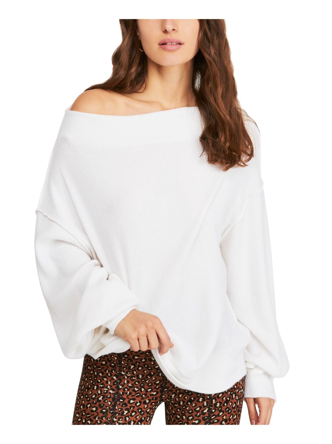 FREE PEOPLE Womens White Long Sleeve Cowl Neck Tunic Sweater S