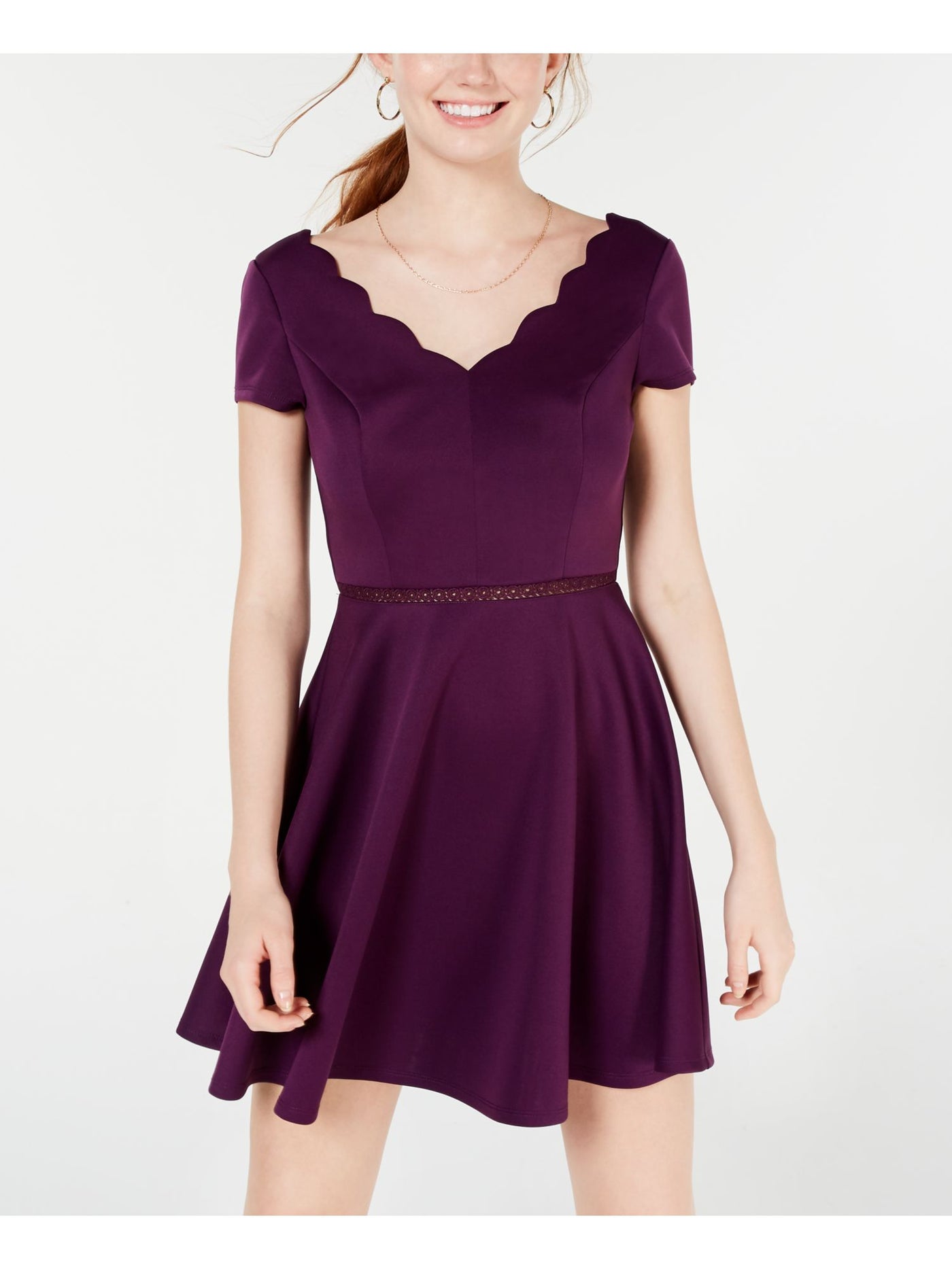 CITY STUDIO Womens Purple Short Sleeve V Neck Above The Knee Fit + Flare Dress 11