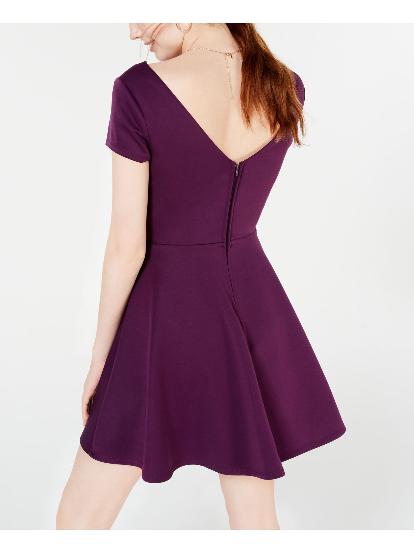 CITY STUDIO Womens Purple Short Sleeve V Neck Above The Knee Fit + Flare Dress 11