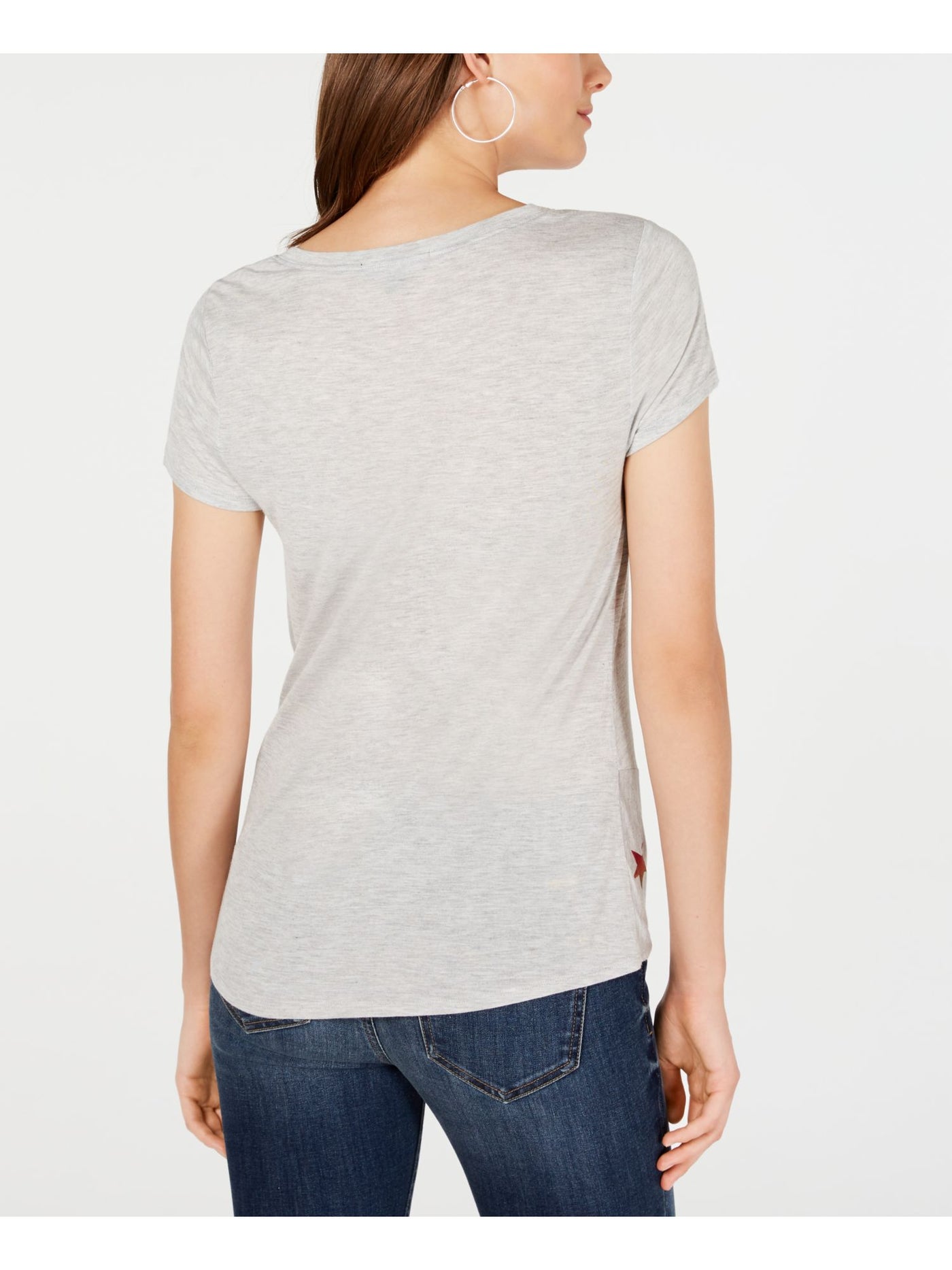 INC Womens Gray Patterned Short Sleeve Jewel Neck T-Shirt S