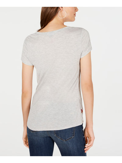 INC Womens Gray Patterned Short Sleeve Jewel Neck T-Shirt S