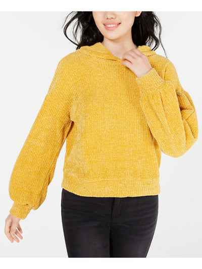FISHBOWL Womens Yellow Textured Long Sleeve Hooded Crop Top Sweater Juniors M