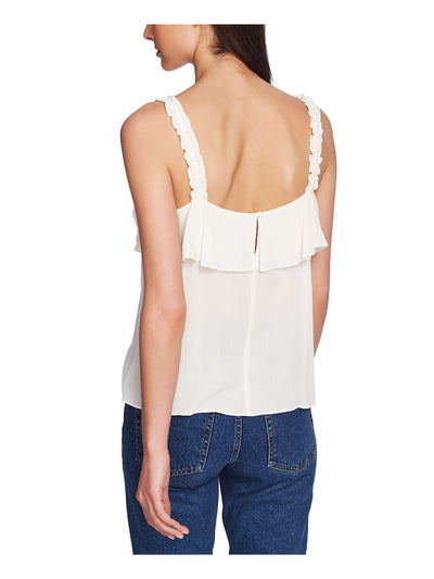 1. STATE Womens White Ruffled Sleeveless Square Neck Top L