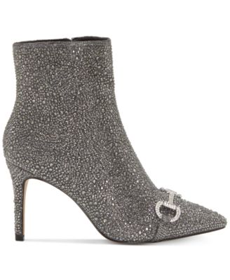 INC Womens Silver Comfort Metallic Detail Studded Glitter Ignacia Pointed Toe Stiletto Zip-Up Dress Booties 5.5 M