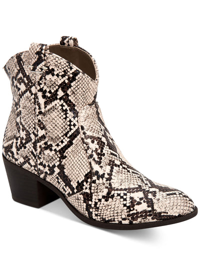 STYLE & COMPANY Womens Beige Snake Skin Print Pull-On Straps Mykenna Almond Toe Block Heel Zip-Up Booties 6.5 M