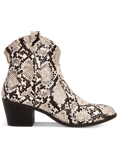 STYLE & COMPANY Womens Beige Snake Skin Print Pull-On Straps Mykenna Almond Toe Block Heel Zip-Up Booties 6.5 M