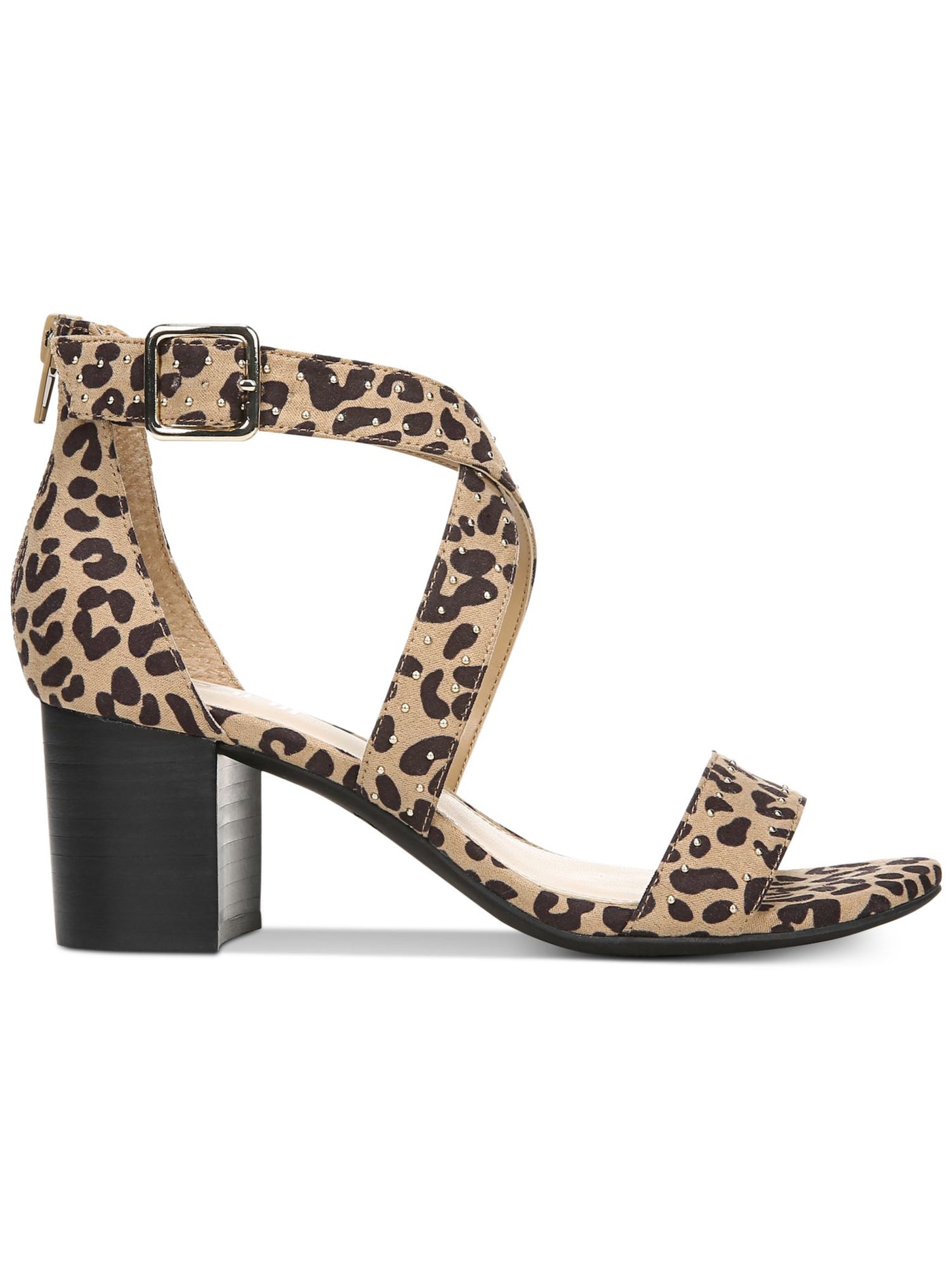 BAR III Womens Beige Leopard Print Strappy Zip Studded Padded Baylee Round Toe Block Heel Buckle Dress Sandals Shoes 5 M