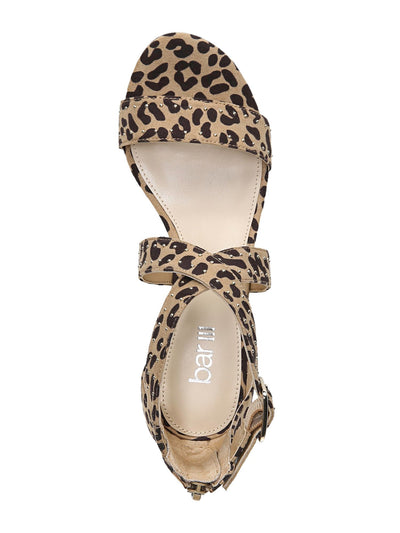 BAR III Womens Beige Leopard Print Strappy Zip Studded Padded Baylee Round Toe Block Heel Buckle Dress Sandals Shoes M