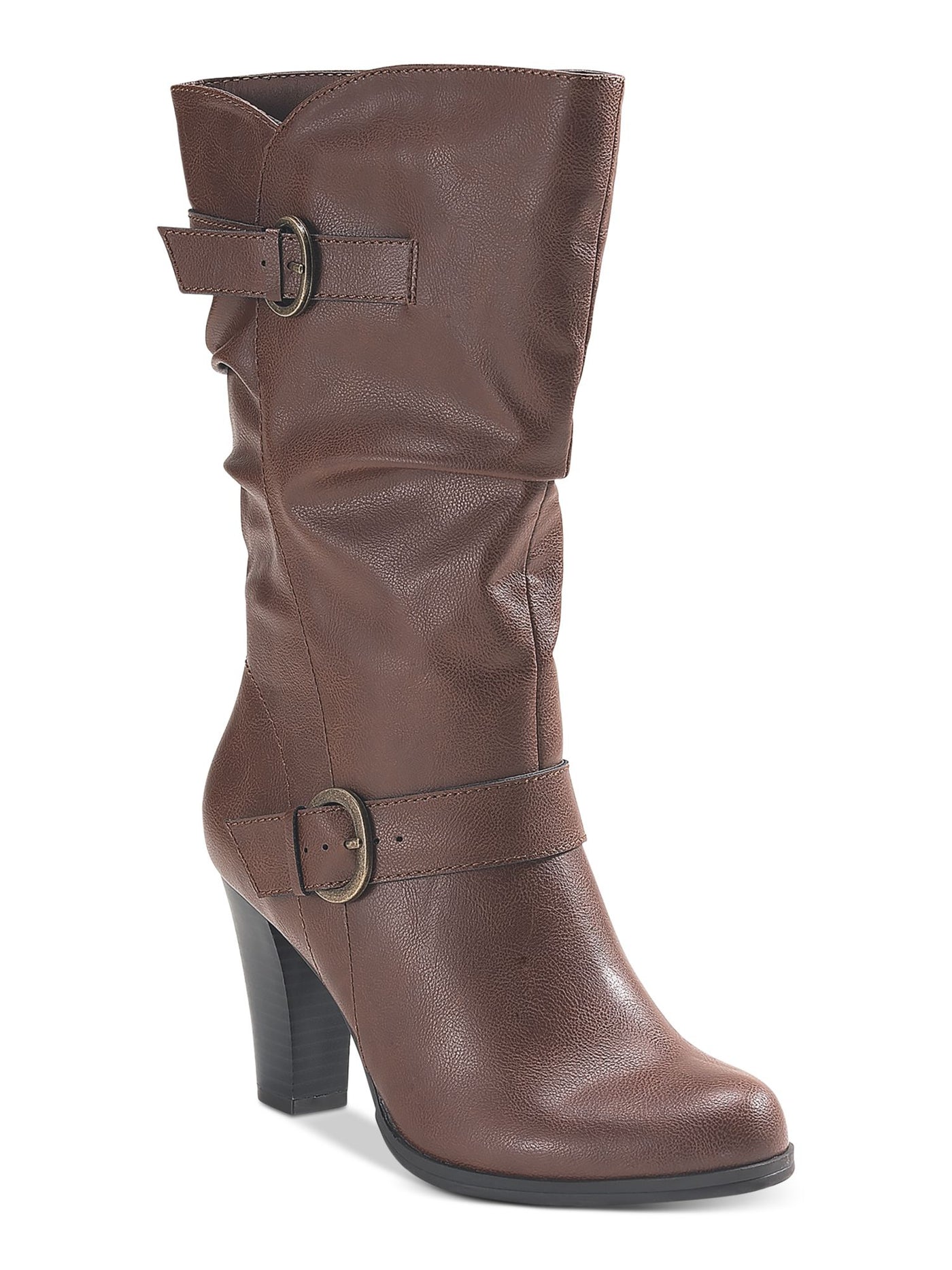 STYLE & COMPANY Womens Brown Slouchy Buckle Accent Almond Toe Block Heel Zip-Up Heeled Boots 6