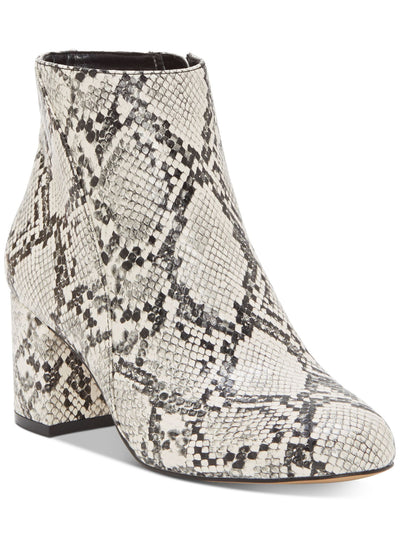 INC Womens White Snake Skin Print Covered Heel Cushioned Floriann Almond Toe Block Heel Zip-Up Booties 8 M