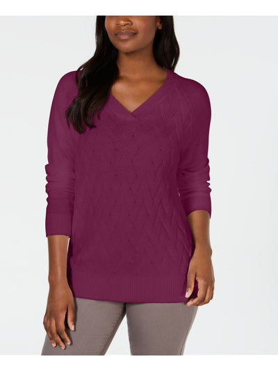KAREN SCOTT Womens Purple Long Sleeve V Neck T-Shirt XS