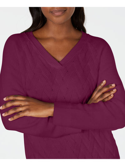 KAREN SCOTT Womens Purple Long Sleeve V Neck T-Shirt XS
