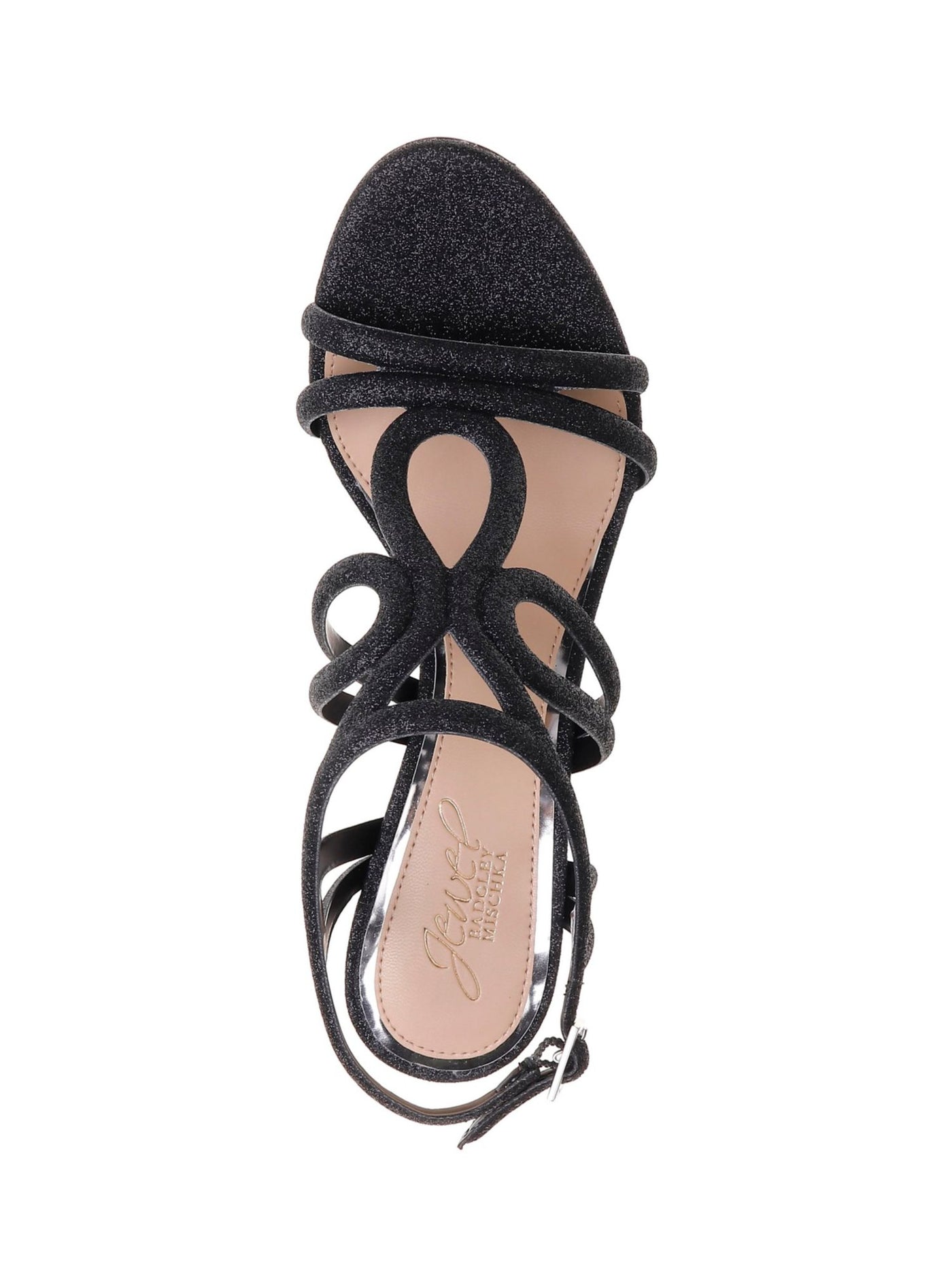 JEWEL BADGLEY MISCHKA Womens Black Cushioned Glitter Simba Round Toe Stiletto Buckle Dress Sandals Shoes 7