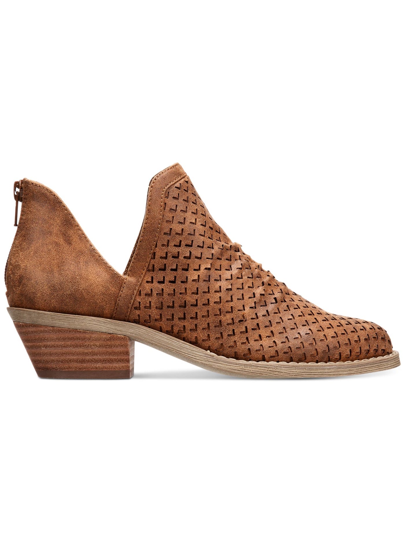 DOLCE VITA Womens Brown V-Notch Cutouts Perforated Padded Denzel Round Toe Block Heel Zip-Up Booties 6.5