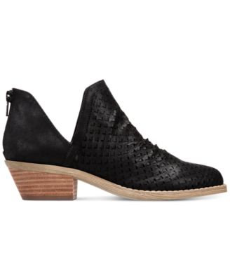 DOLCE VITA Womens Black Laser Cut V-Notch Cutouts Cushioned Denzel Almond Toe Block Heel Zip-Up Shootie M