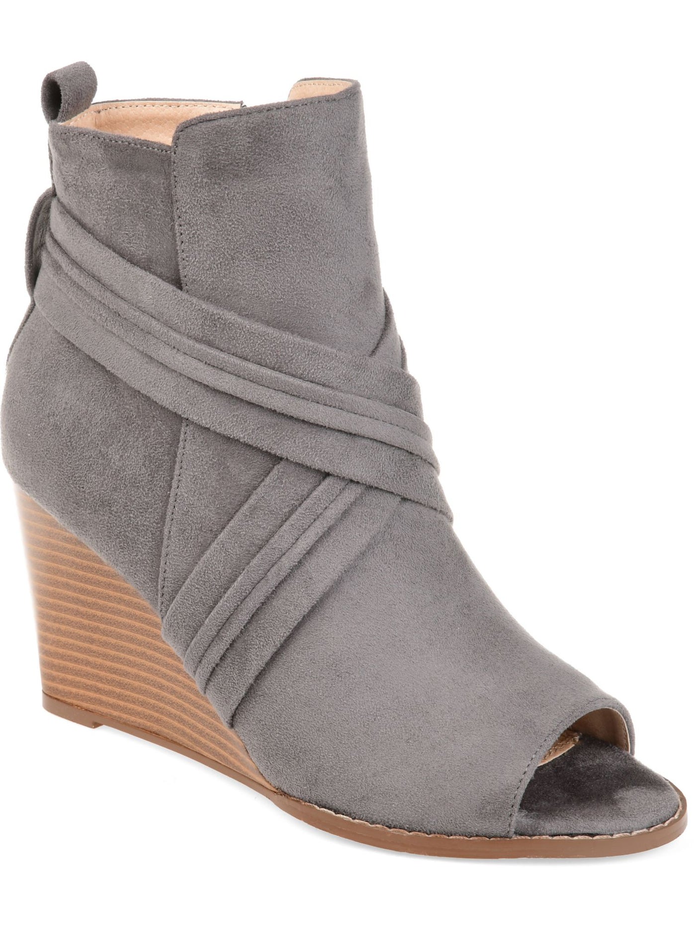 JOURNEE COLLECTION Womens Gray Padded Strappy Sabeena Open Toe Wedge Zip-Up Booties 9