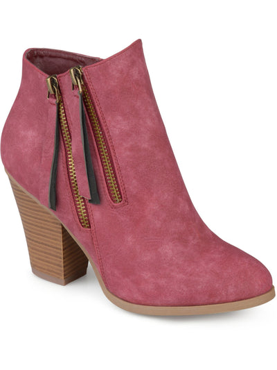 JOURNEE COLLECTION Womens Pink Zipper Accent Comfort Vally Almond Toe Block Heel Zip-Up Booties 6.5
