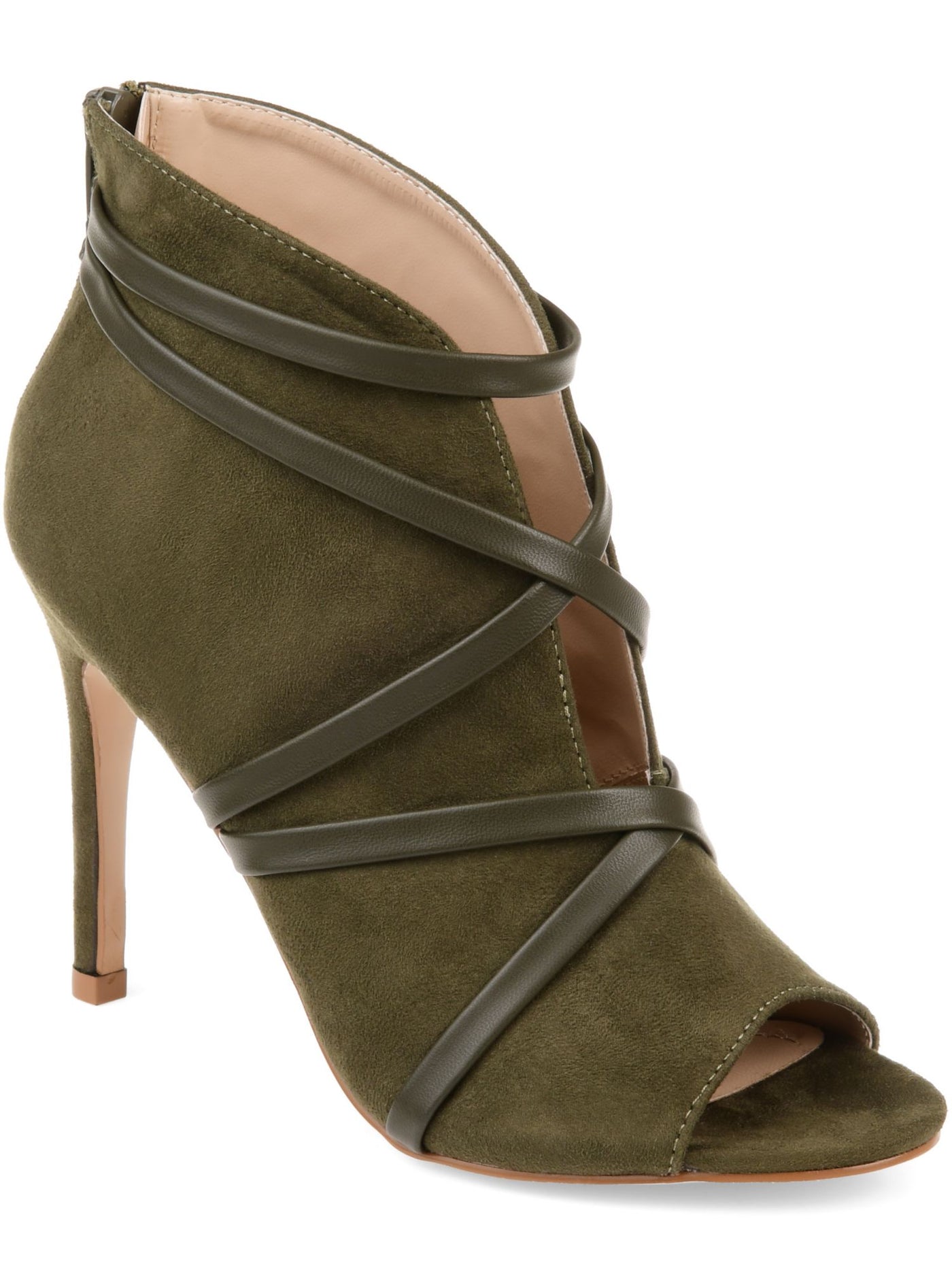 JOURNEE COLLECTION Womens Green Strappy Padded Samara Peep Toe Zip-Up Dress Booties 8 M